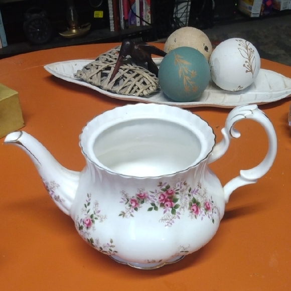 Floral White Teapot with Pink Accents